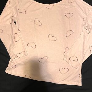 White Long Sleeve Top with Heart Pattern